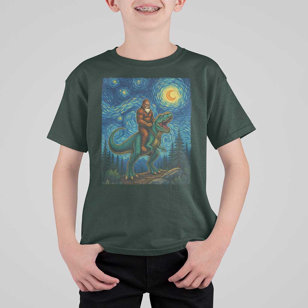 Bigfoot Dinosaur T Shirt For Kid Funny Prehistoric Starry Night Van Gogh - Wonder Print Shop