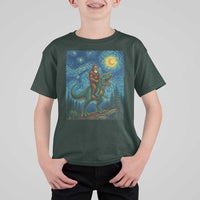 Bigfoot Dinosaur T Shirt For Kid Funny Prehistoric Starry Night Van Gogh - Wonder Print Shop