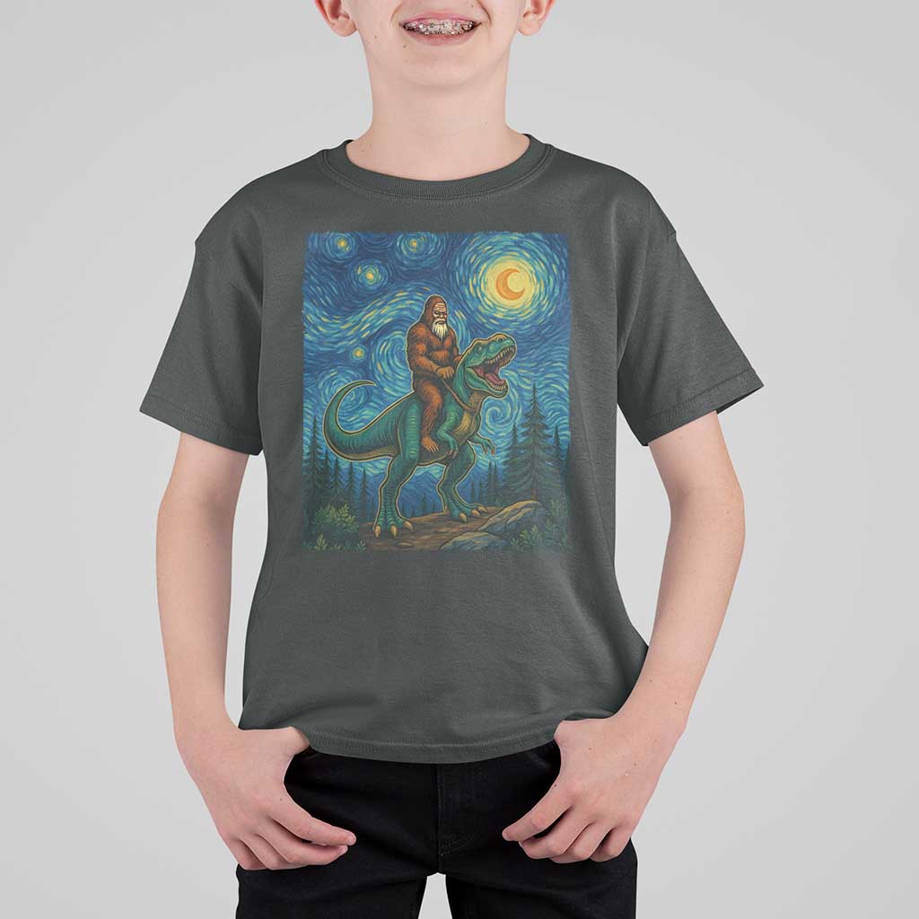 Bigfoot Dinosaur T Shirt For Kid Funny Prehistoric Starry Night Van Gogh - Wonder Print Shop