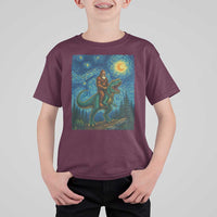Bigfoot Dinosaur T Shirt For Kid Funny Prehistoric Starry Night Van Gogh - Wonder Print Shop