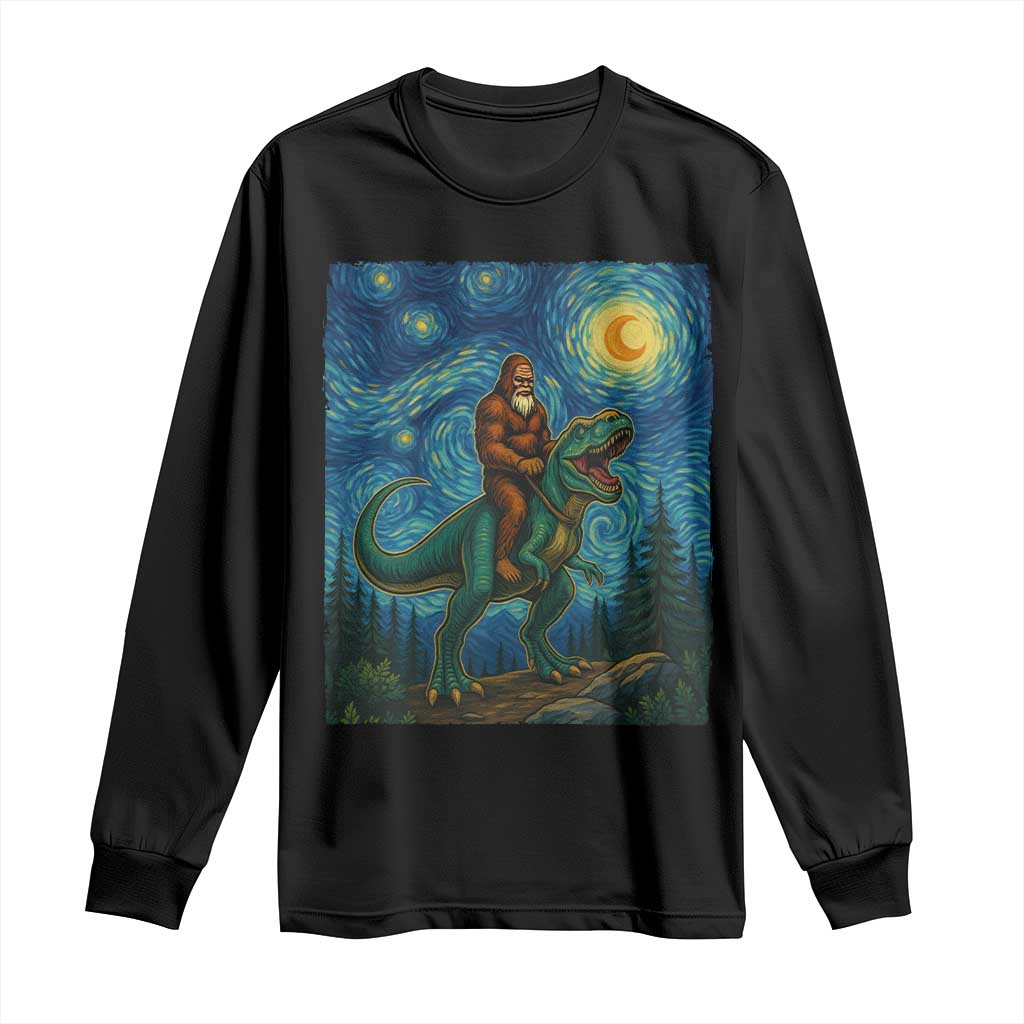 Bigfoot Dinosaur Long Sleeve Shirt Funny Prehistoric Starry Night Van Gogh - Wonder Print Shop