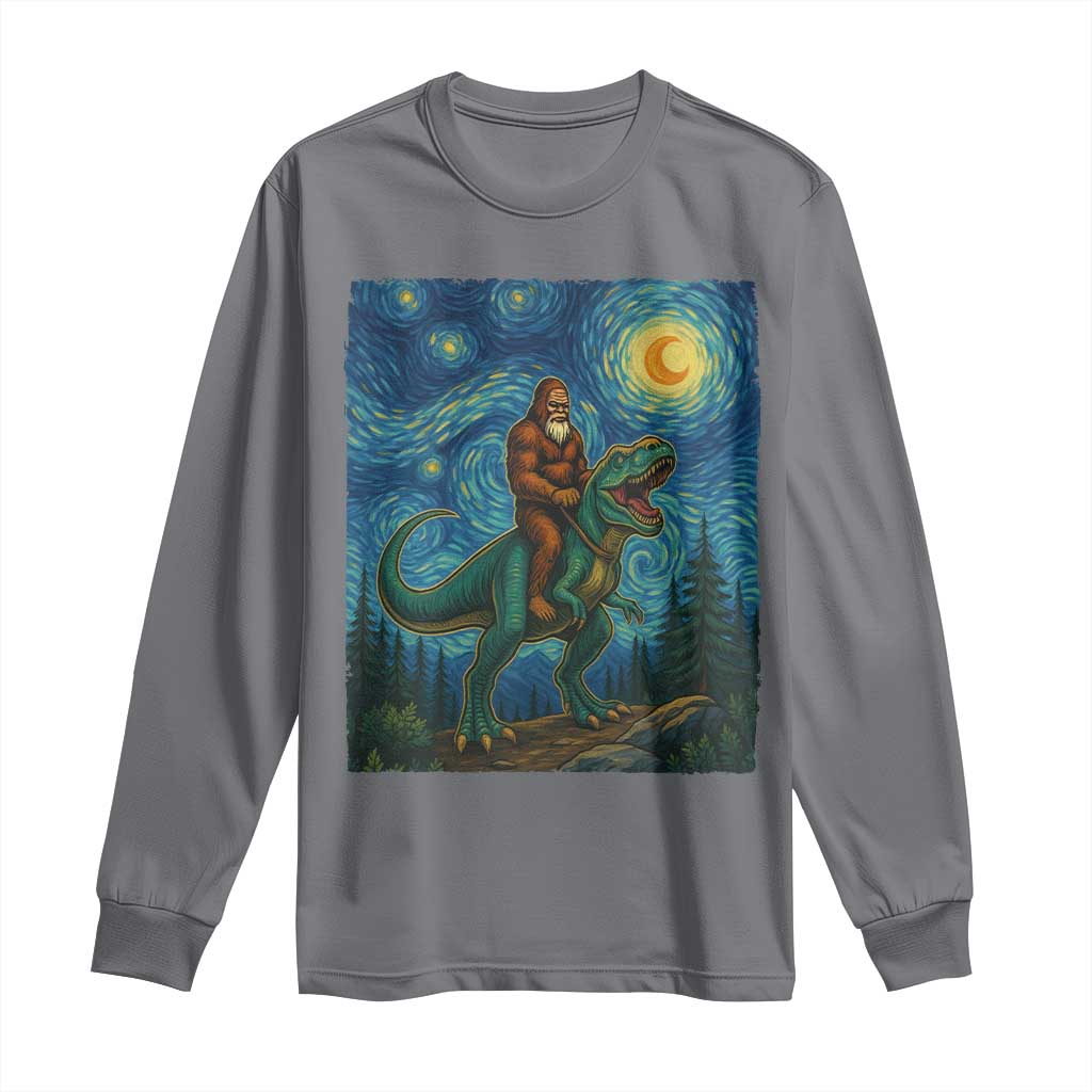 Bigfoot Dinosaur Long Sleeve Shirt Funny Prehistoric Starry Night Van Gogh - Wonder Print Shop