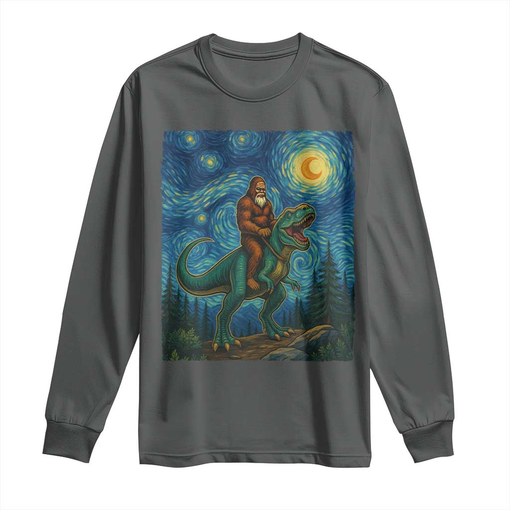 Bigfoot Dinosaur Long Sleeve Shirt Funny Prehistoric Starry Night Van Gogh - Wonder Print Shop