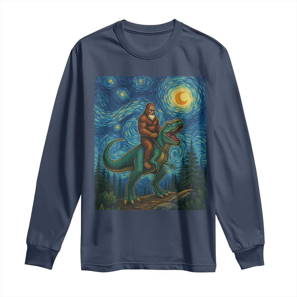 Bigfoot Dinosaur Long Sleeve Shirt Funny Prehistoric Starry Night Van Gogh - Wonder Print Shop