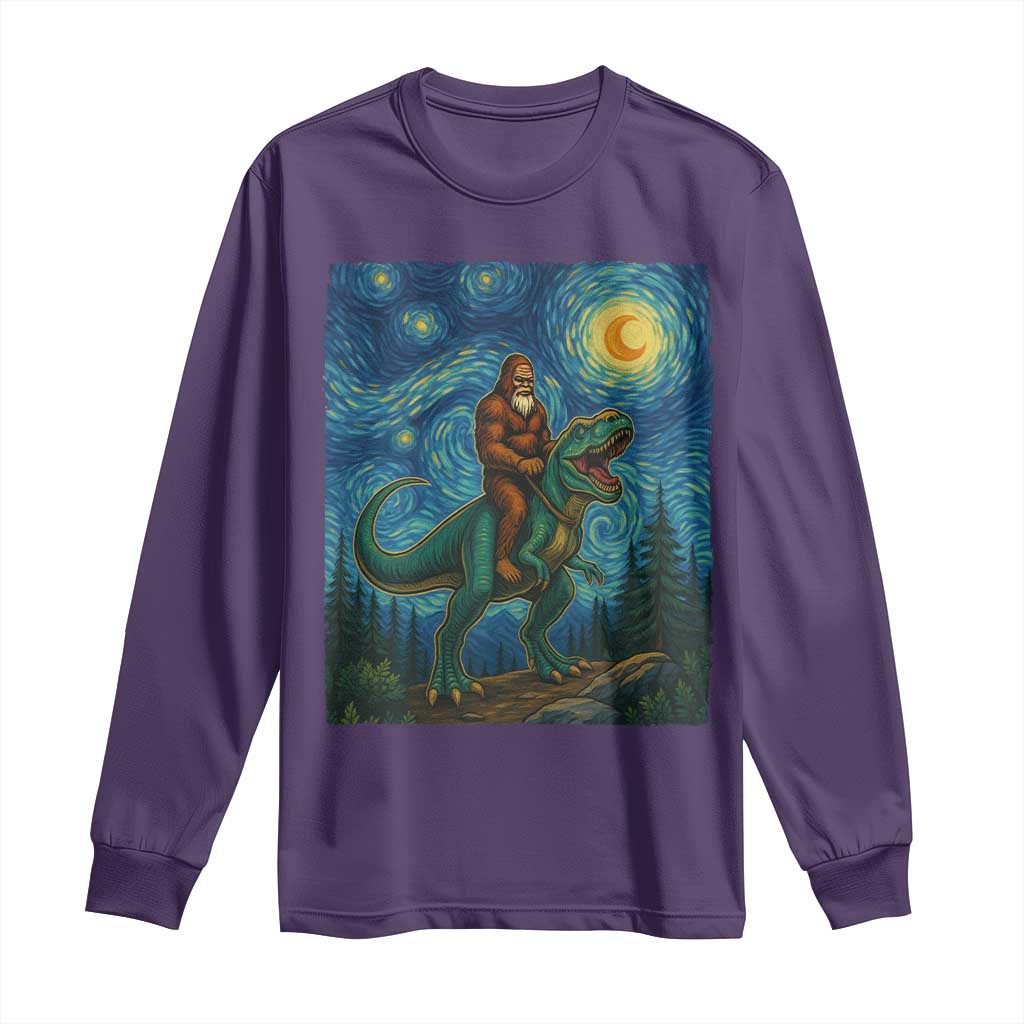 Bigfoot Dinosaur Long Sleeve Shirt Funny Prehistoric Starry Night Van Gogh - Wonder Print Shop