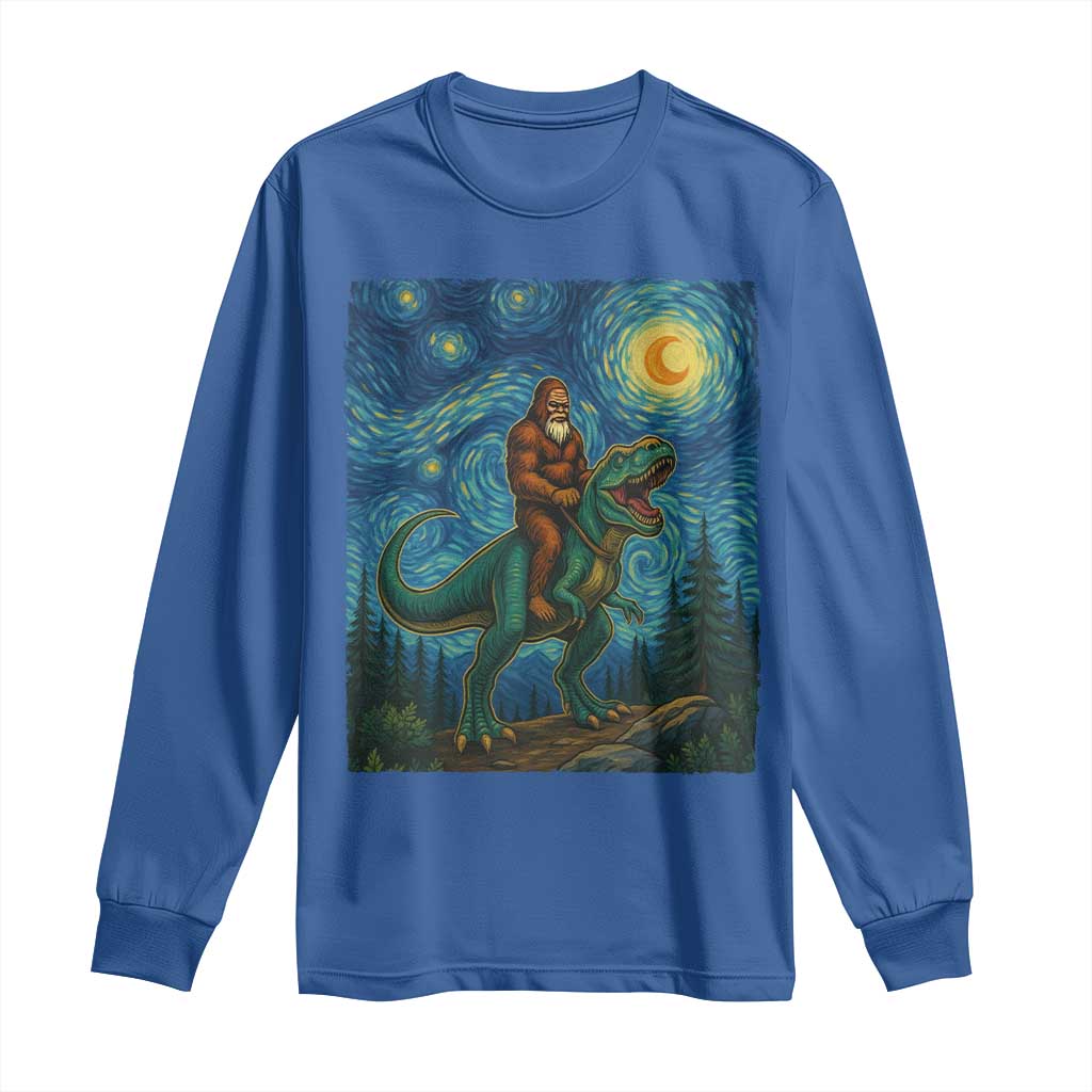 Bigfoot Dinosaur Long Sleeve Shirt Funny Prehistoric Starry Night Van Gogh - Wonder Print Shop