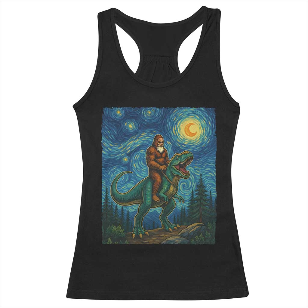 Bigfoot Dinosaur Racerback Tank Top Funny Prehistoric Starry Night Van Gogh - Wonder Print Shop
