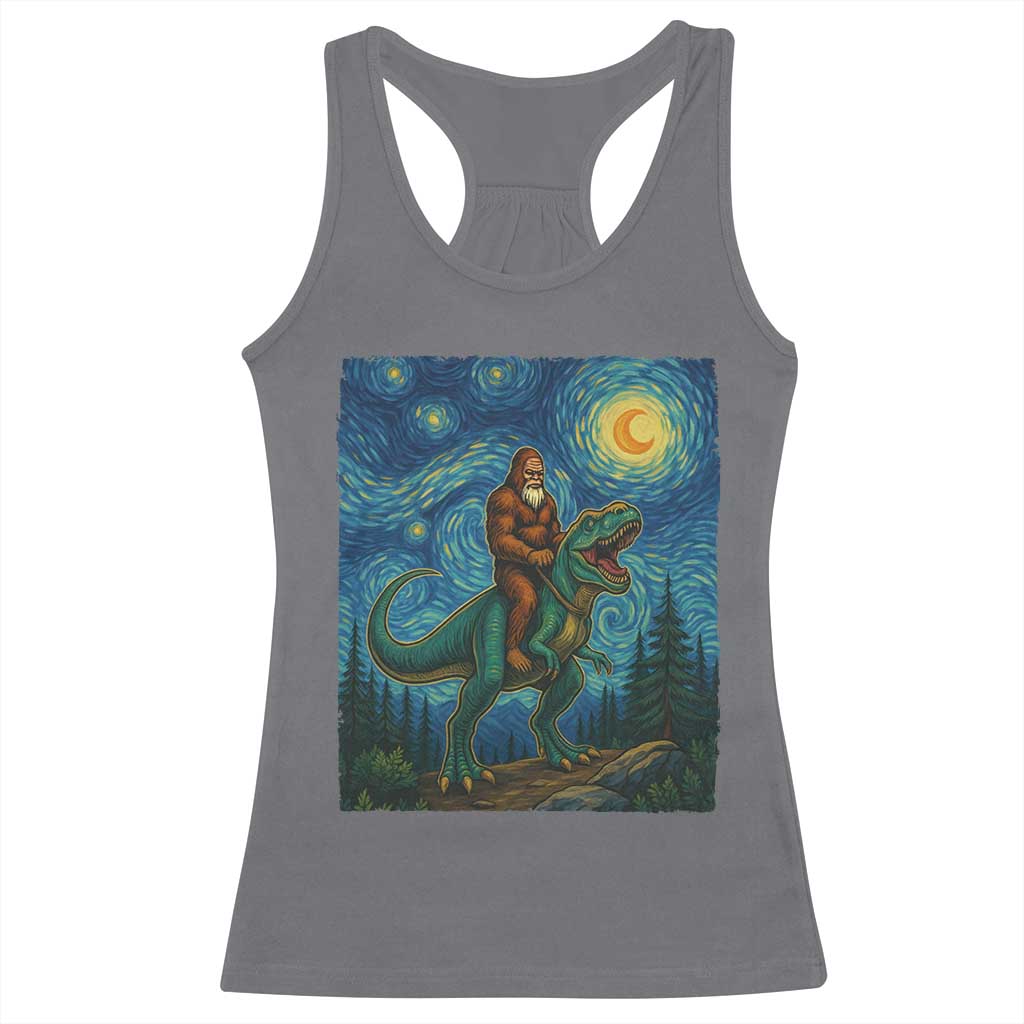 Bigfoot Dinosaur Racerback Tank Top Funny Prehistoric Starry Night Van Gogh - Wonder Print Shop