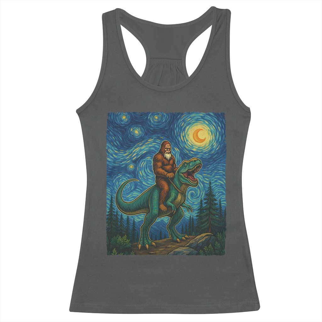 Bigfoot Dinosaur Racerback Tank Top Funny Prehistoric Starry Night Van Gogh - Wonder Print Shop