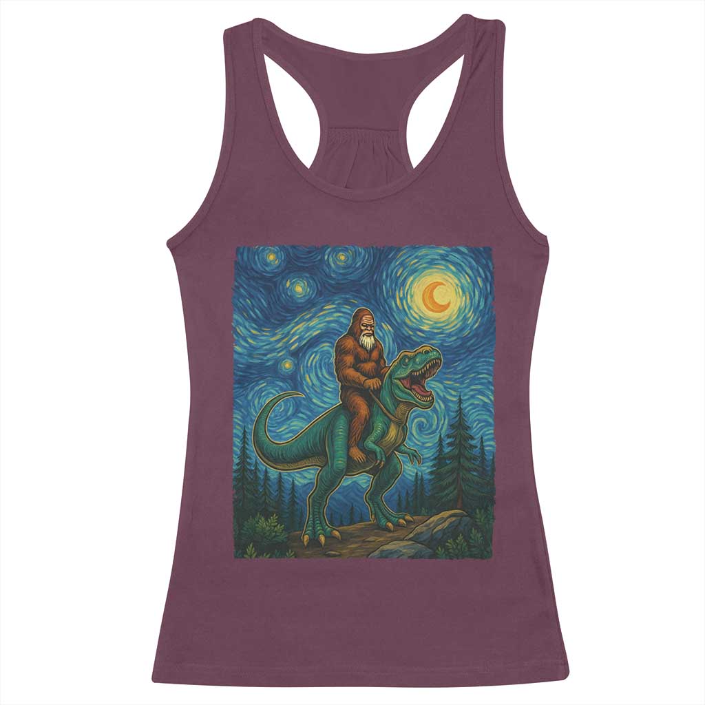 Bigfoot Dinosaur Racerback Tank Top Funny Prehistoric Starry Night Van Gogh - Wonder Print Shop
