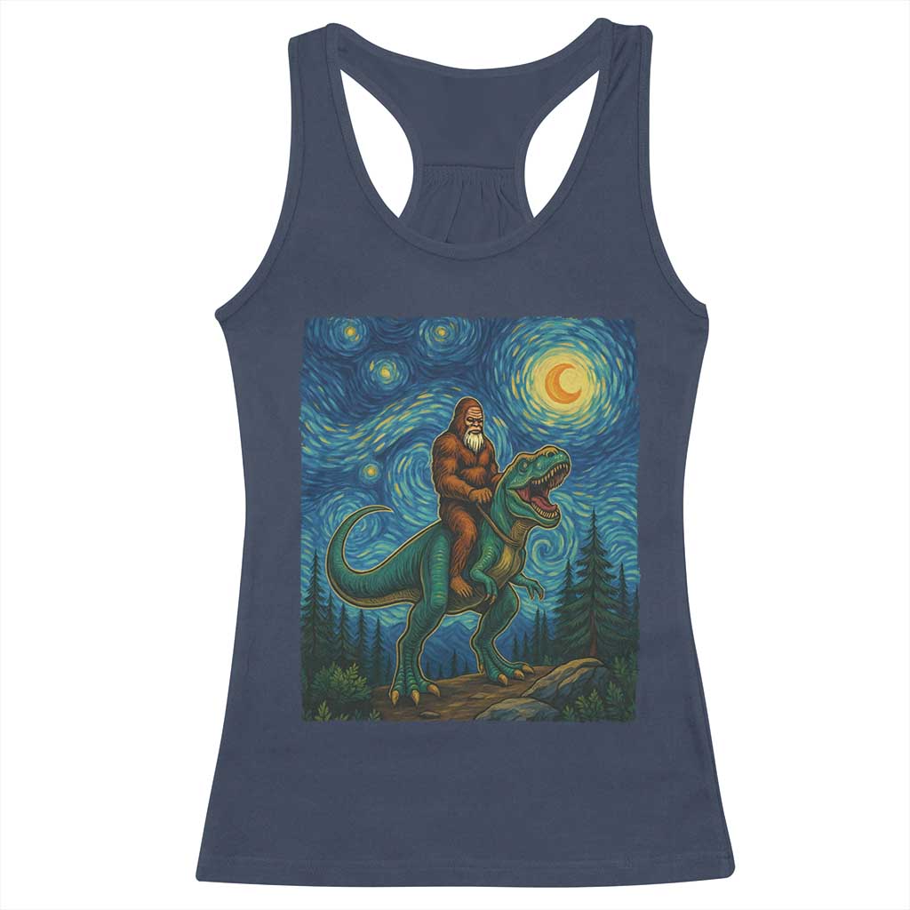 Bigfoot Dinosaur Racerback Tank Top Funny Prehistoric Starry Night Van Gogh - Wonder Print Shop