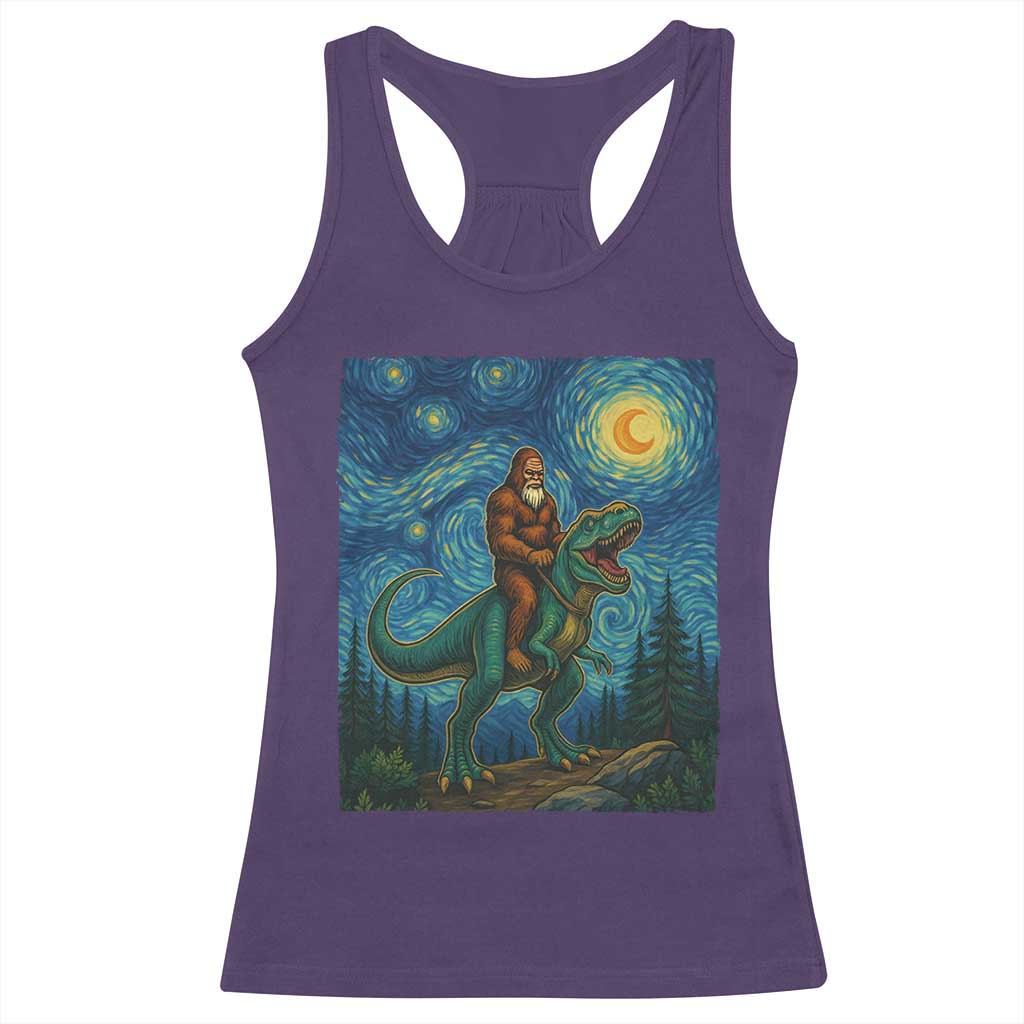 Bigfoot Dinosaur Racerback Tank Top Funny Prehistoric Starry Night Van Gogh - Wonder Print Shop