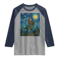 Bigfoot Dinosaur Raglan Shirt Funny Prehistoric Starry Night Van Gogh - Wonder Print Shop