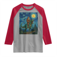 Bigfoot Dinosaur Raglan Shirt Funny Prehistoric Starry Night Van Gogh - Wonder Print Shop