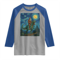 Bigfoot Dinosaur Raglan Shirt Funny Prehistoric Starry Night Van Gogh - Wonder Print Shop