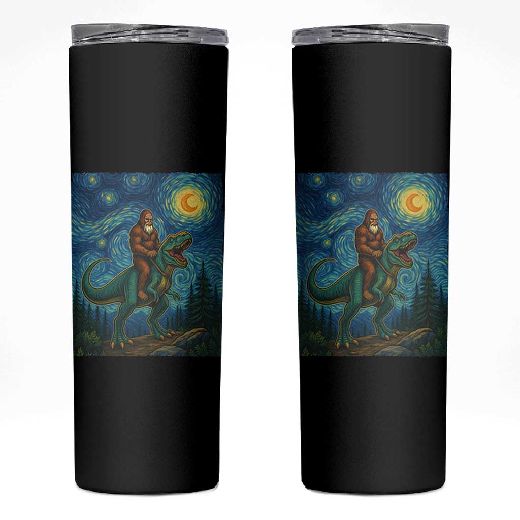Bigfoot Dinosaur Skinny Tumbler Funny Prehistoric Starry Night Van Gogh