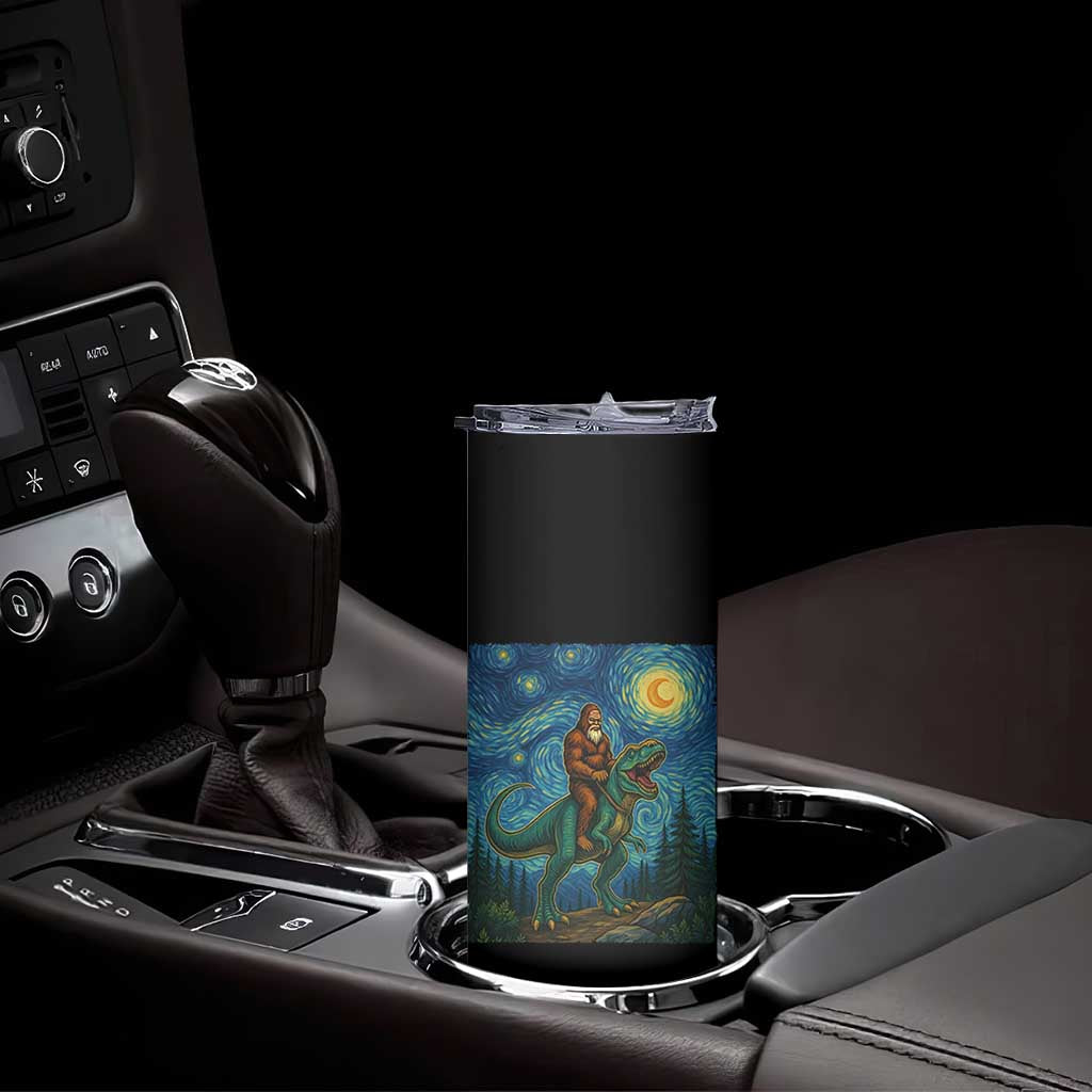 Bigfoot Dinosaur Skinny Tumbler Funny Prehistoric Starry Night Van Gogh