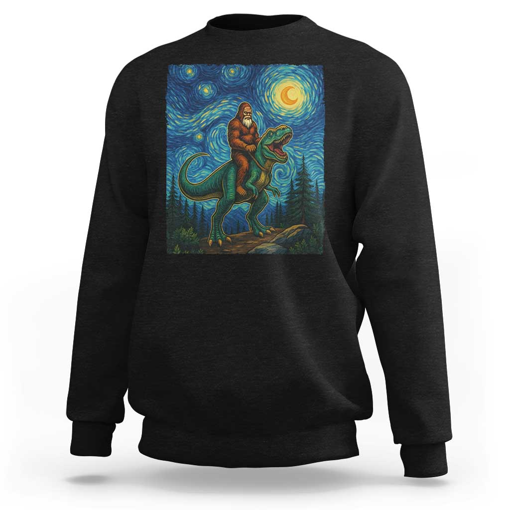 Bigfoot Dinosaur Sweatshirt Funny Prehistoric Starry Night Van Gogh - Wonder Print Shop