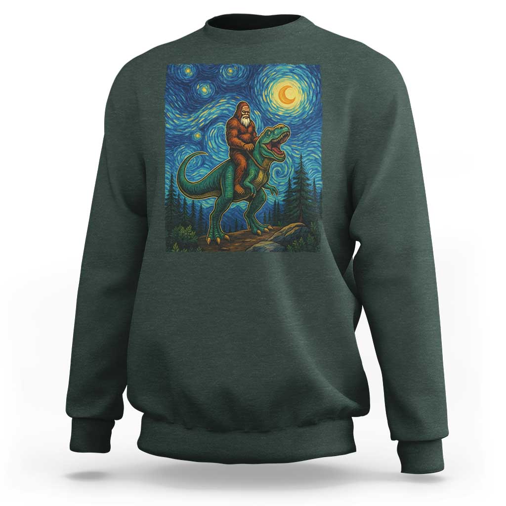 Bigfoot Dinosaur Sweatshirt Funny Prehistoric Starry Night Van Gogh - Wonder Print Shop