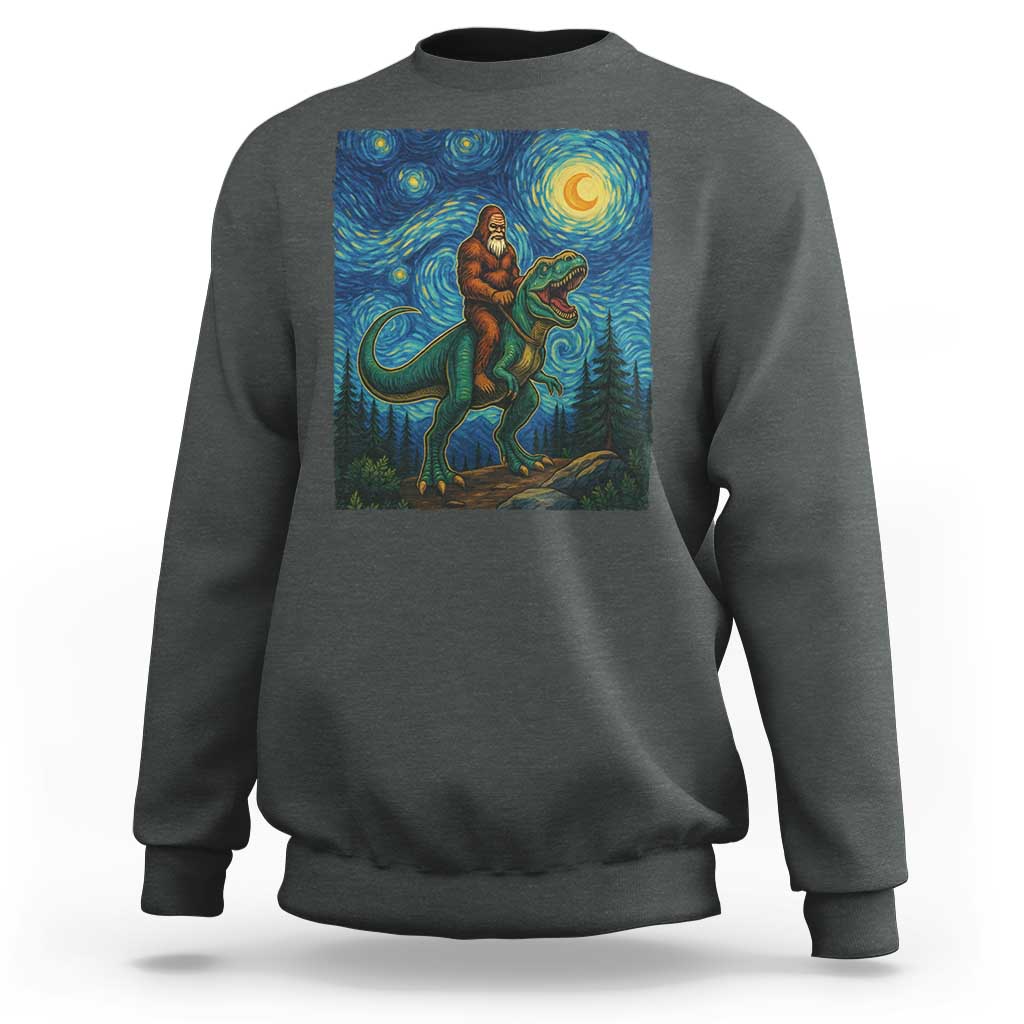 Bigfoot Dinosaur Sweatshirt Funny Prehistoric Starry Night Van Gogh - Wonder Print Shop