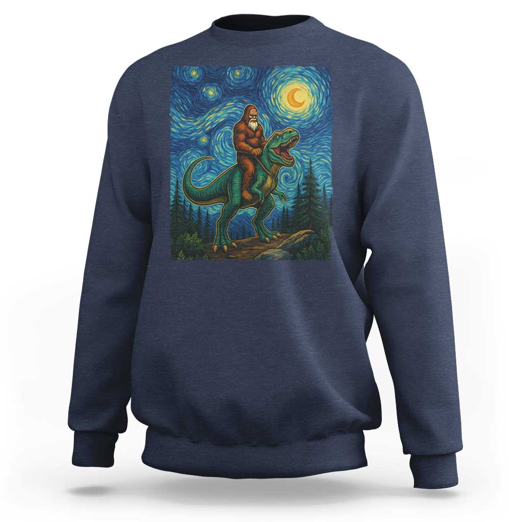 Bigfoot Dinosaur Sweatshirt Funny Prehistoric Starry Night Van Gogh - Wonder Print Shop