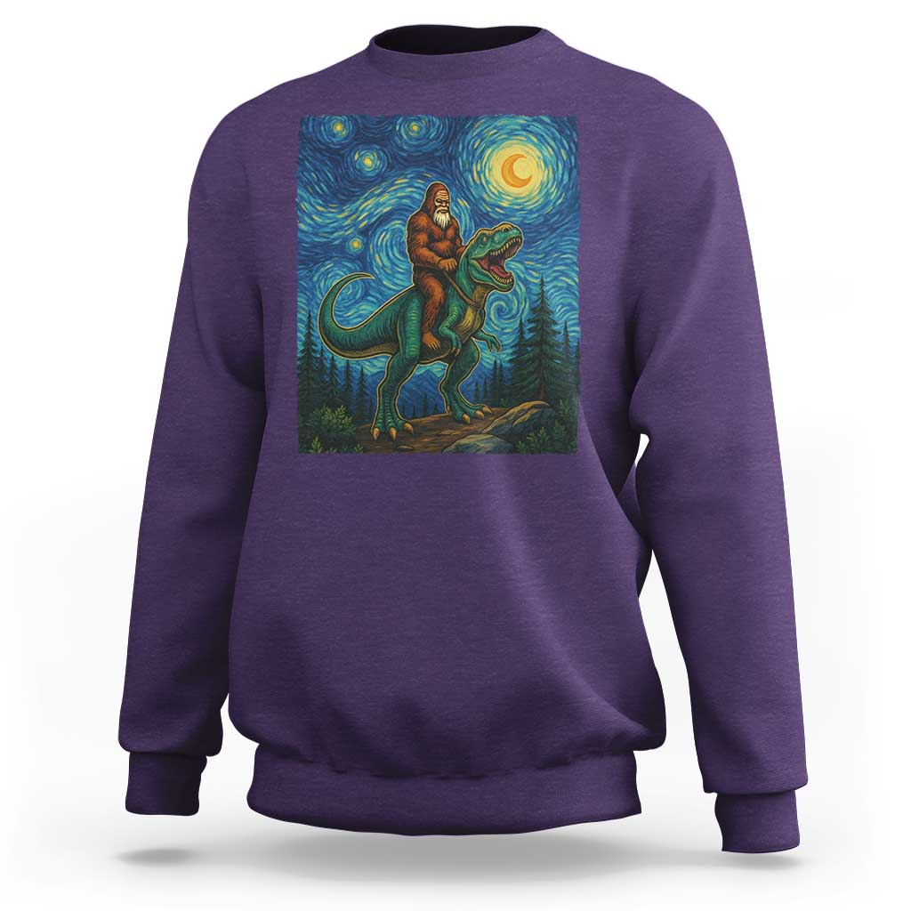 Bigfoot Dinosaur Sweatshirt Funny Prehistoric Starry Night Van Gogh - Wonder Print Shop