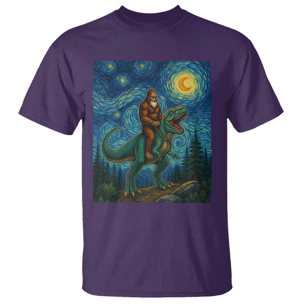 Bigfoot Dinosaur T Shirt Funny Prehistoric Starry Night Van Gogh - Wonder Print Shop
