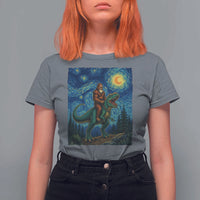 Bigfoot Dinosaur T Shirt For Women Funny Prehistoric Starry Night Van Gogh - Wonder Print Shop
