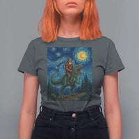 Bigfoot Dinosaur T Shirt For Women Funny Prehistoric Starry Night Van Gogh - Wonder Print Shop