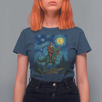 Bigfoot Dinosaur T Shirt For Women Funny Prehistoric Starry Night Van Gogh - Wonder Print Shop