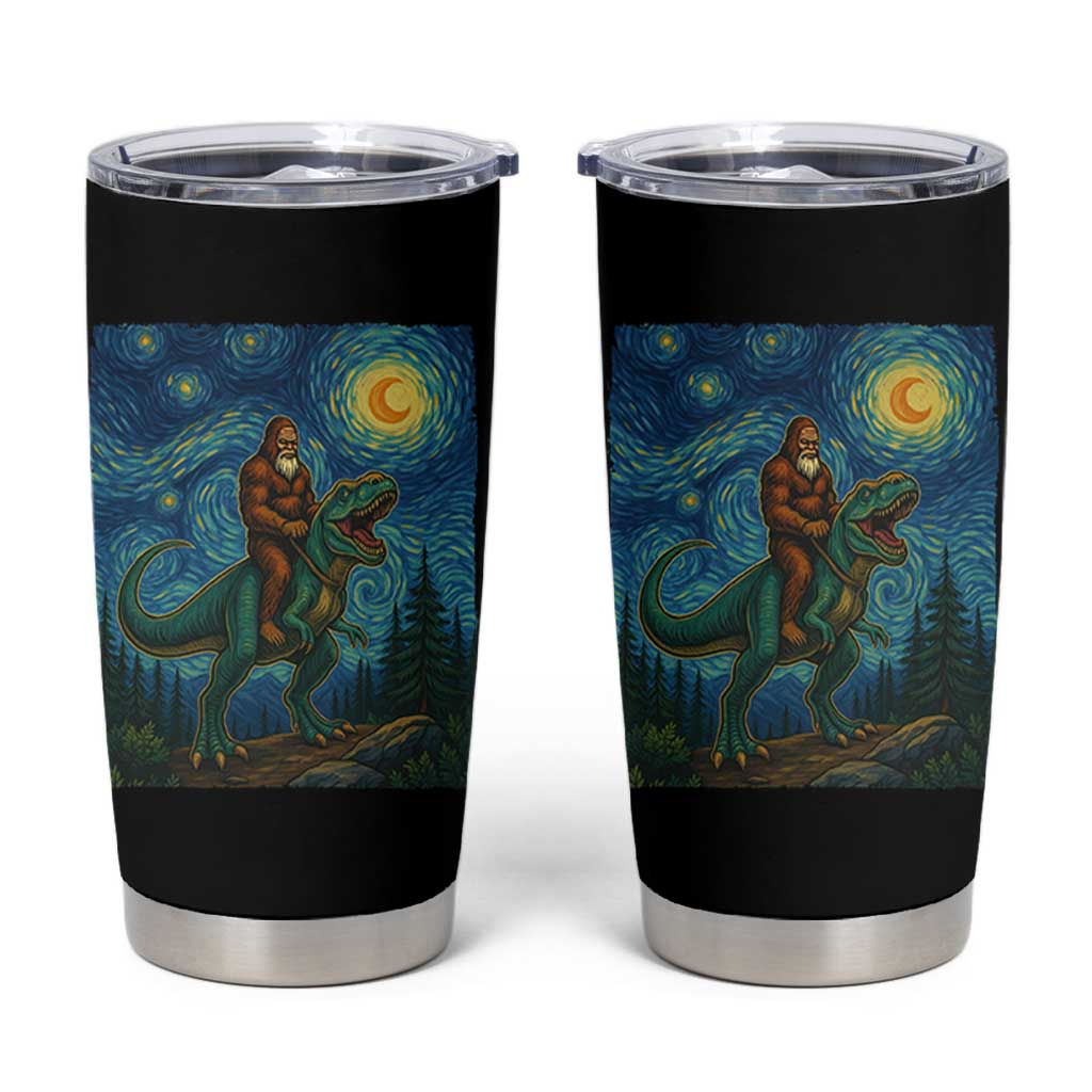 Bigfoot Dinosaur Tumbler Cup Funny Prehistoric Starry Night Van Gogh