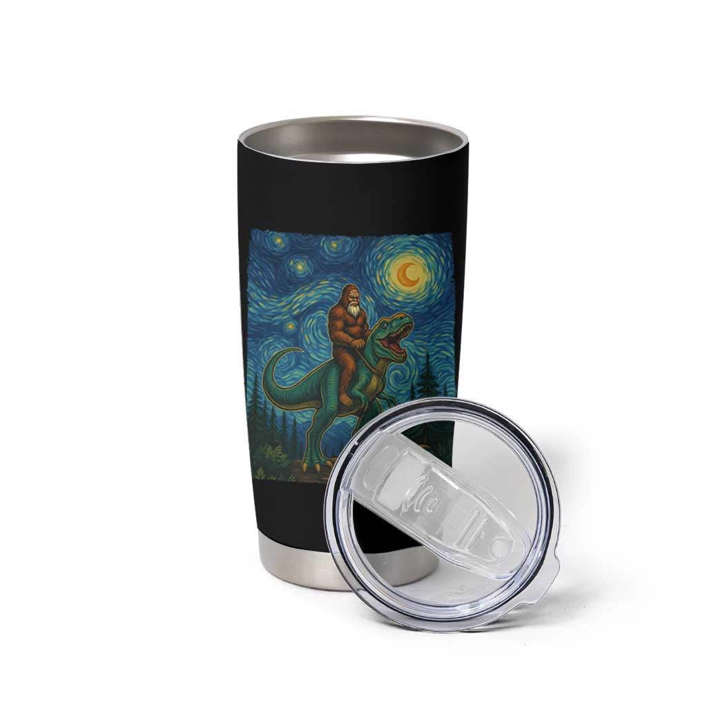 Bigfoot Dinosaur Tumbler Cup Funny Prehistoric Starry Night Van Gogh