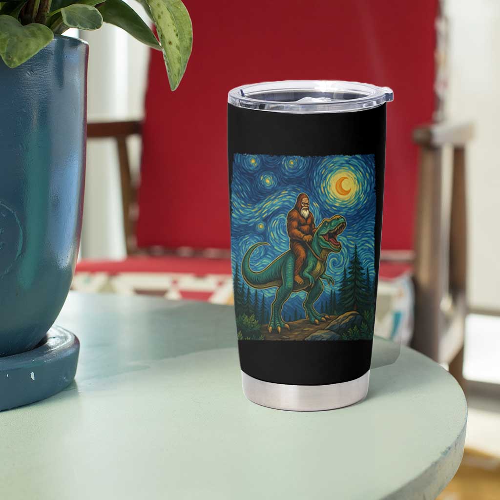 Bigfoot Dinosaur Tumbler Cup Funny Prehistoric Starry Night Van Gogh