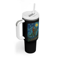 Bigfoot Dinosaur Tumbler With Handle Funny Prehistoric Starry Night Van Gogh