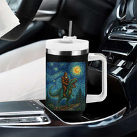 Bigfoot Dinosaur Tumbler With Handle Funny Prehistoric Starry Night Van Gogh