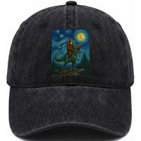 Bigfoot Dinosaur Washed Cotton Baseball Cap Funny Prehistoric Starry Night Van Gogh