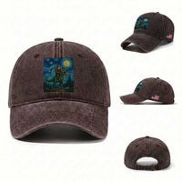 Bigfoot Dinosaur Washed Cotton Baseball Cap Funny Prehistoric Starry Night Van Gogh
