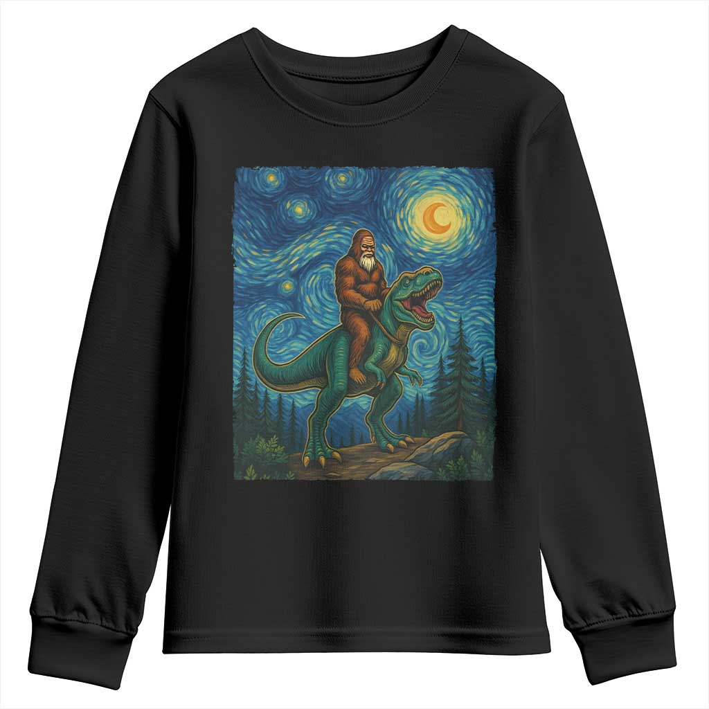 Bigfoot Dinosaur Youth Sweatshirt Funny Prehistoric Starry Night Van Gogh - Wonder Print Shop