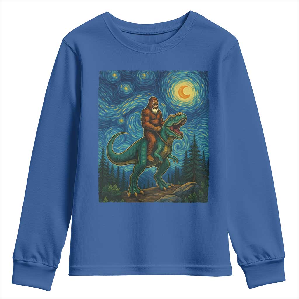 Bigfoot Dinosaur Youth Sweatshirt Funny Prehistoric Starry Night Van Gogh - Wonder Print Shop