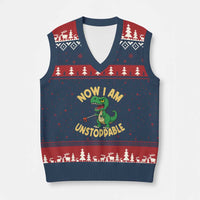 Now I Am Unstoppable V-Neck Knit Sweater Vest Funny Dinosaur Lovers - Wonder Print Shop