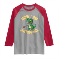 Now I Am Unstoppable Raglan Shirt Funny Dinosaur Lovers - Wonder Print Shop
