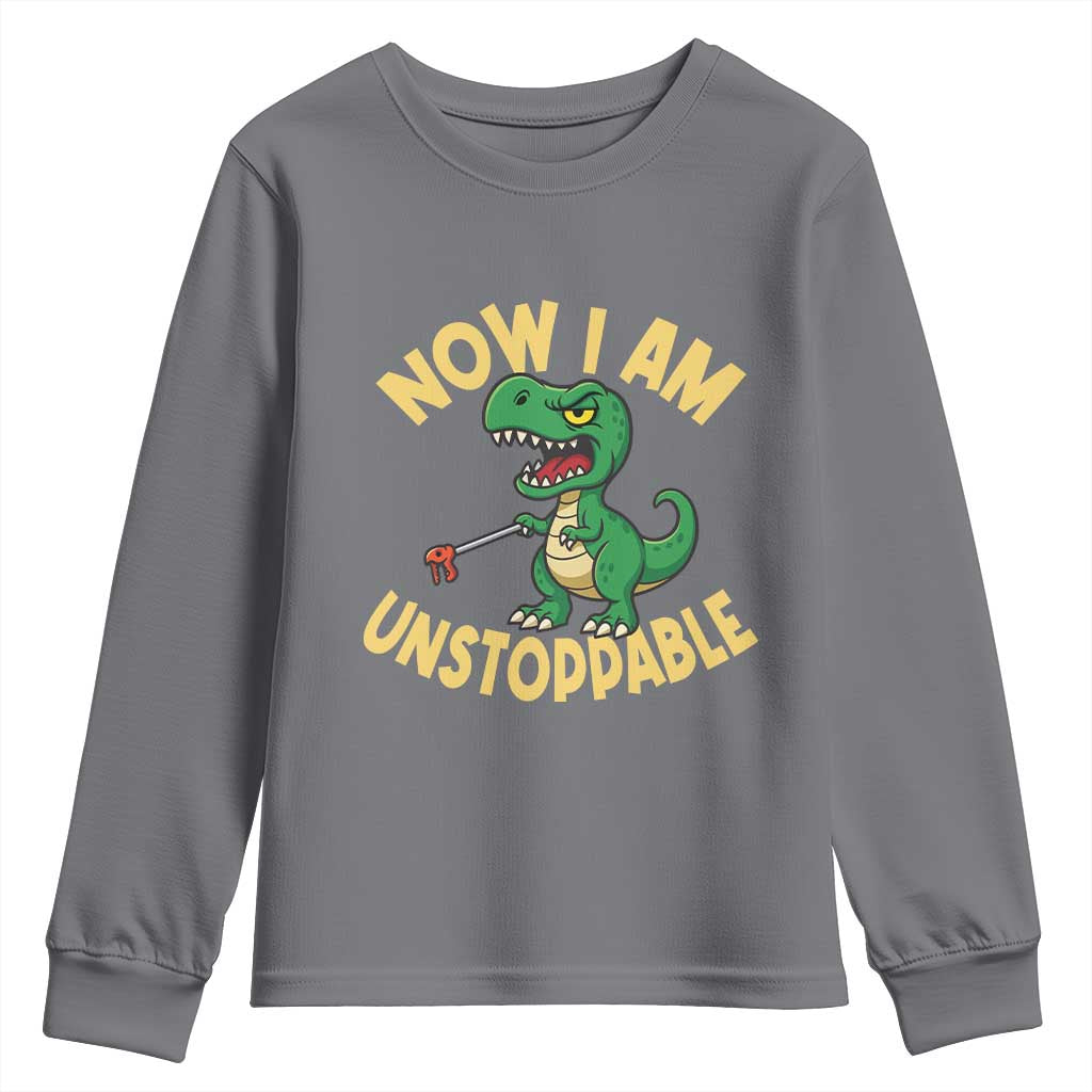 Now I Am Unstoppable Youth Sweatshirt Funny Dinosaur Lovers - Wonder Print Shop