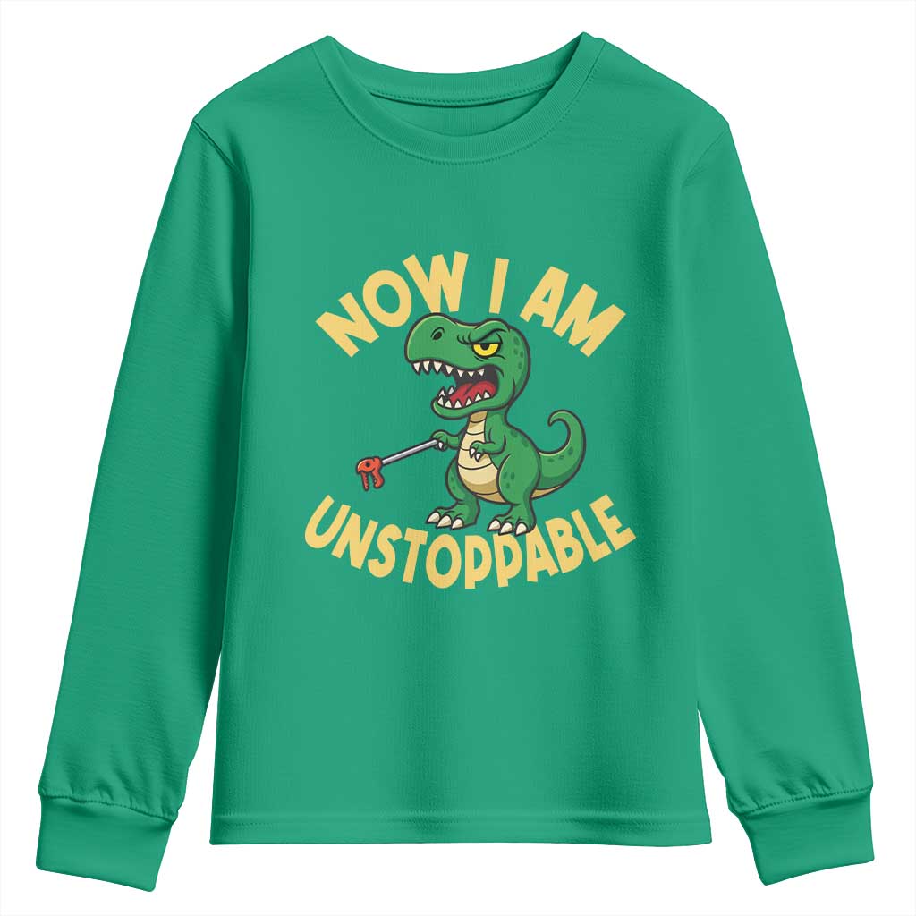 Now I Am Unstoppable Youth Sweatshirt Funny Dinosaur Lovers - Wonder Print Shop