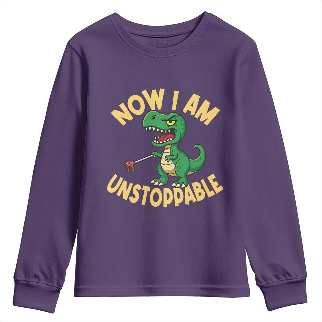Now I Am Unstoppable Youth Sweatshirt Funny Dinosaur Lovers - Wonder Print Shop