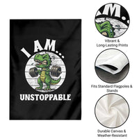I Am Unstoppable Garden Flag Funny Weightlifting Dinosaur Gym - Wonder Print Shop