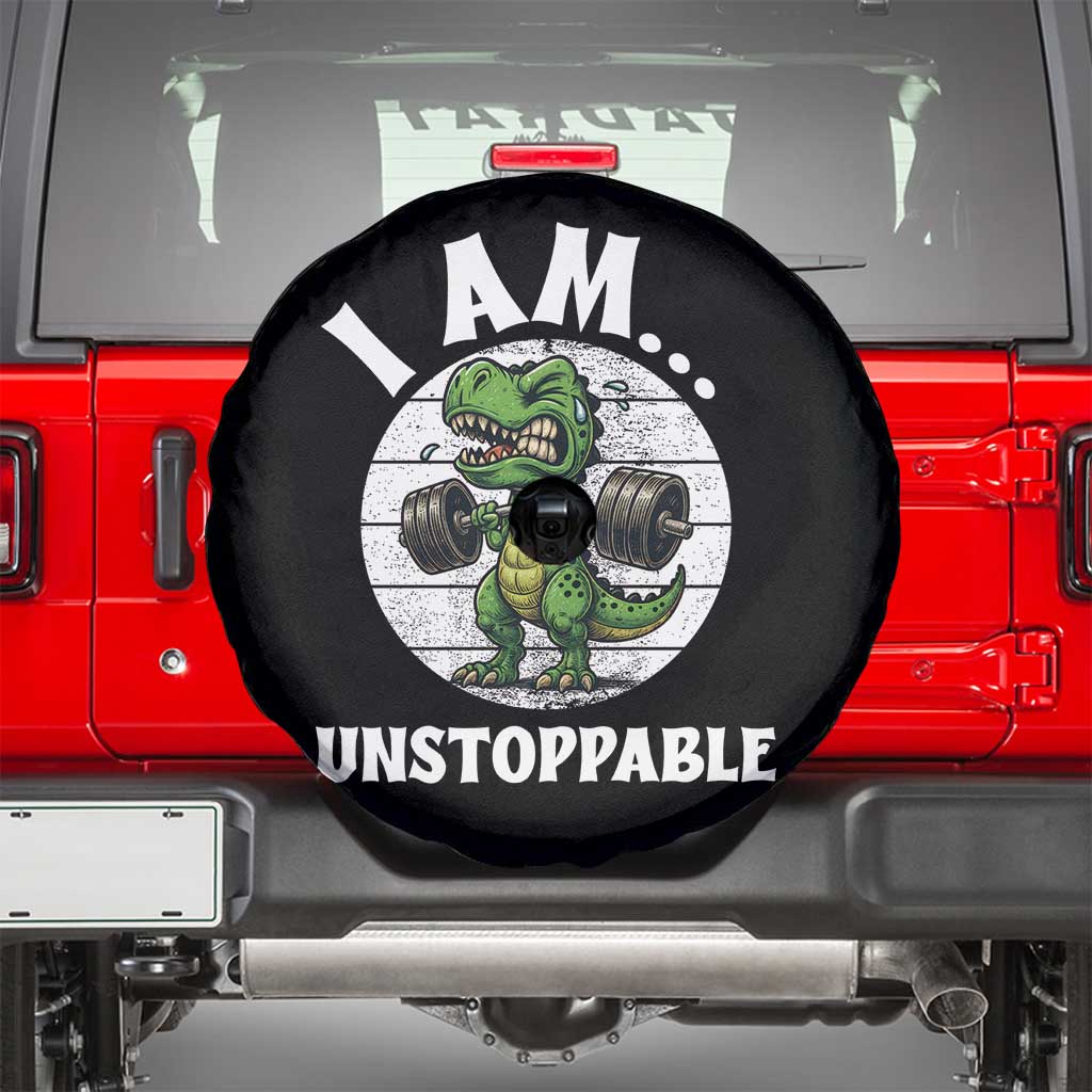 I Am Unstoppable Spare Tire Cover Funny Weightlifting Dinosaur Gym - Wonder Print Shop