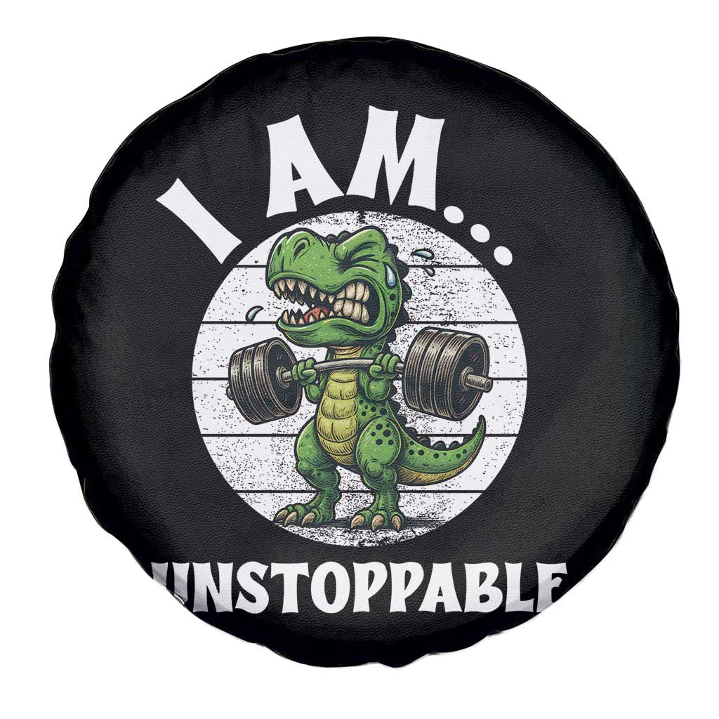I Am Unstoppable Spare Tire Cover Funny Weightlifting Dinosaur Gym - Wonder Print Shop