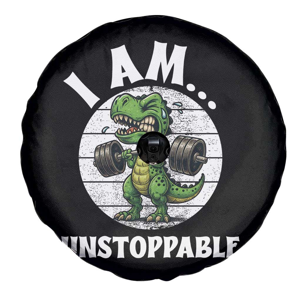 I Am Unstoppable Spare Tire Cover Funny Weightlifting Dinosaur Gym - Wonder Print Shop