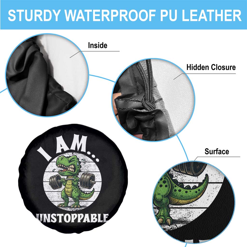 I Am Unstoppable Spare Tire Cover Funny Weightlifting Dinosaur Gym - Wonder Print Shop