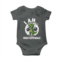 I Am Unstoppable Baby Onesie Funny Weightlifting Dinosaur Gym - Wonder Print Shop